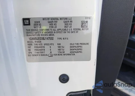 2011 Chevrolet Traverse Lt from USA, damaged, VIN 1GNKRJED3BJ147532